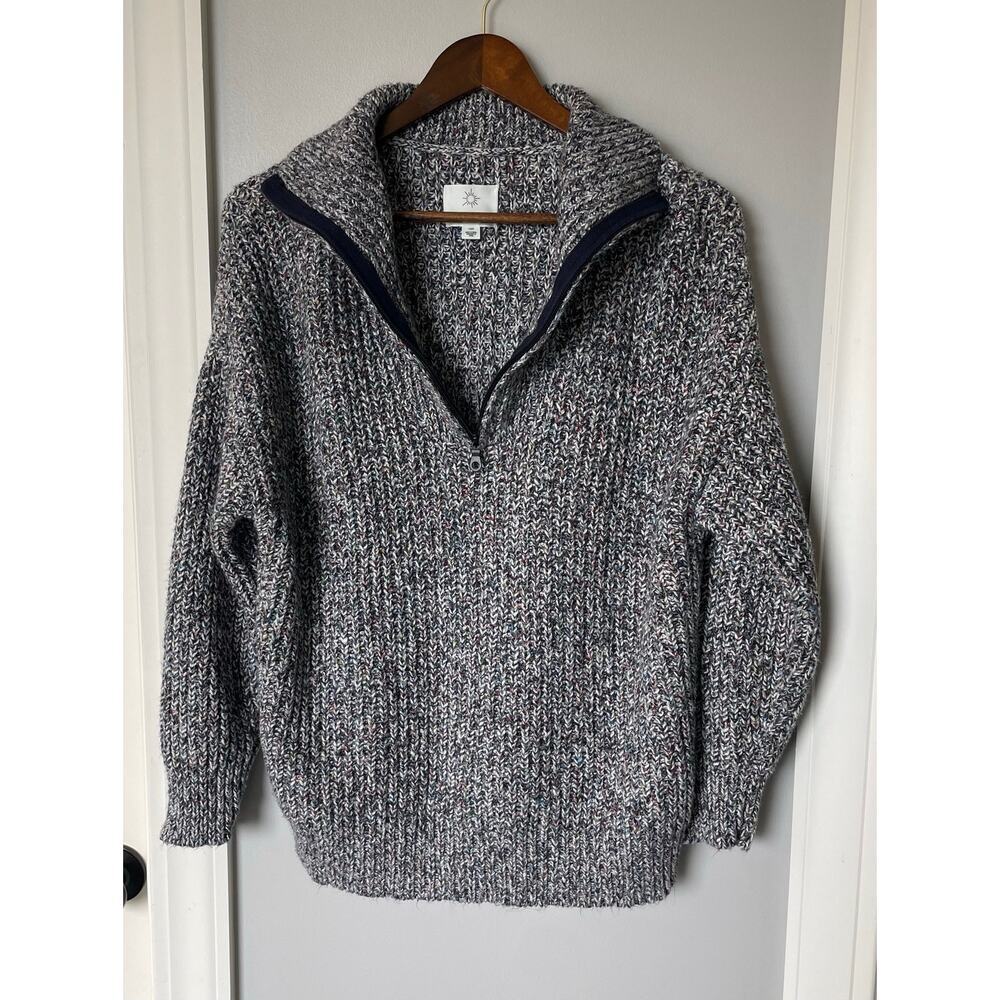 Aerie Offline Quarter Zip Cotton Blend Sweater Merle Grey multicolor sz L